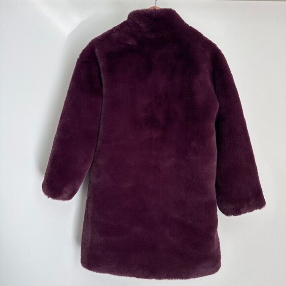 Abercrombie & Fitch Coat Womens Medium Faux Fur Shearling Teddy Burgundy Wine - Picture 9 of 11